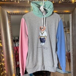 Authentic Ralph Lauren Gray color block Hoodie with Polo Bear Graphic